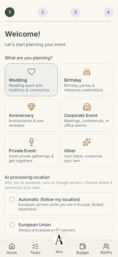 Pick the event type and the basics