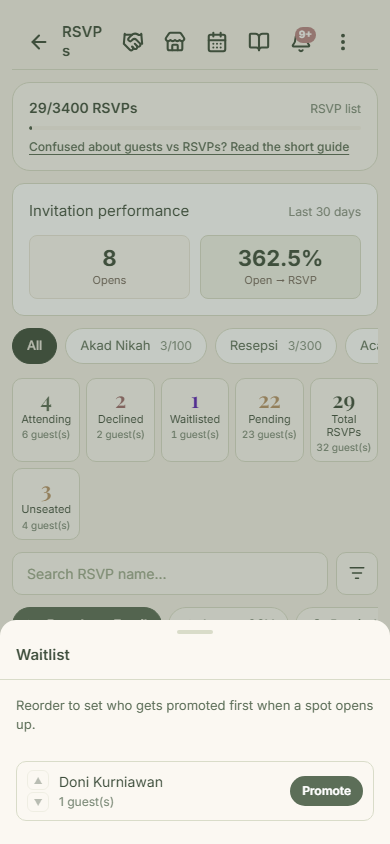 Order the queue from the "More menu"