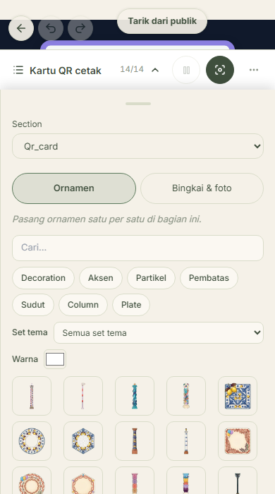 Pasang ornamen dari tab Elemen