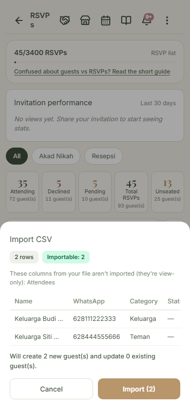 Check the rows before importing