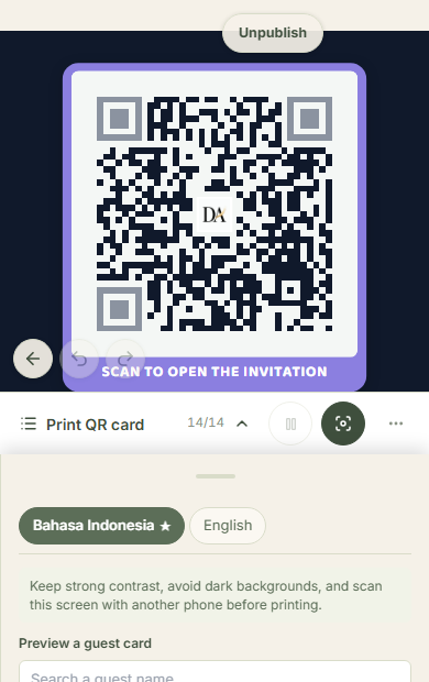 Open the QR card panel in the editor