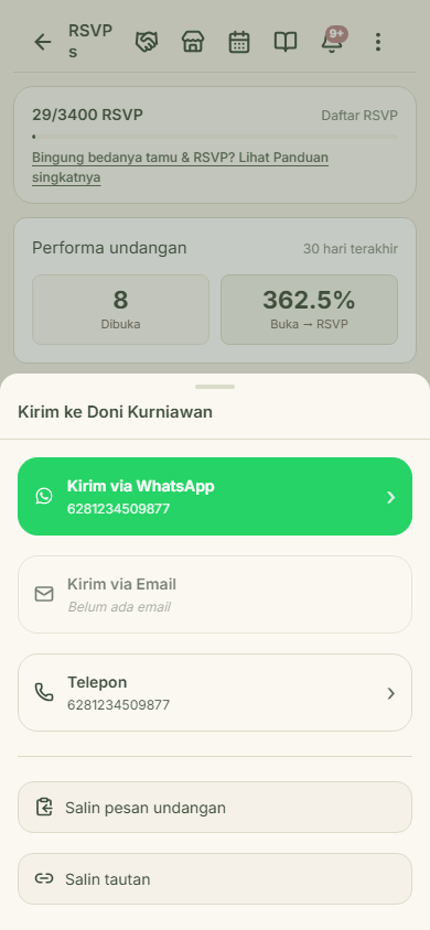Ketuk ikon pesawat kertas di baris tamu