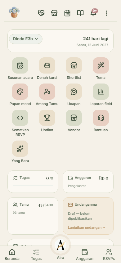 Baca hitung mundur dan tombol acara