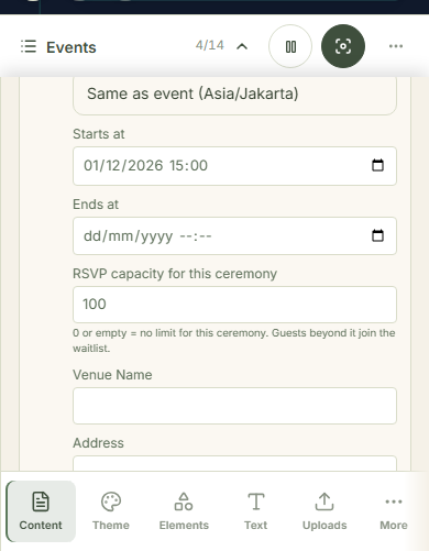 Give each ceremony a capacity