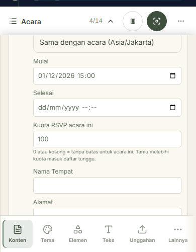 Beri kuota per acara